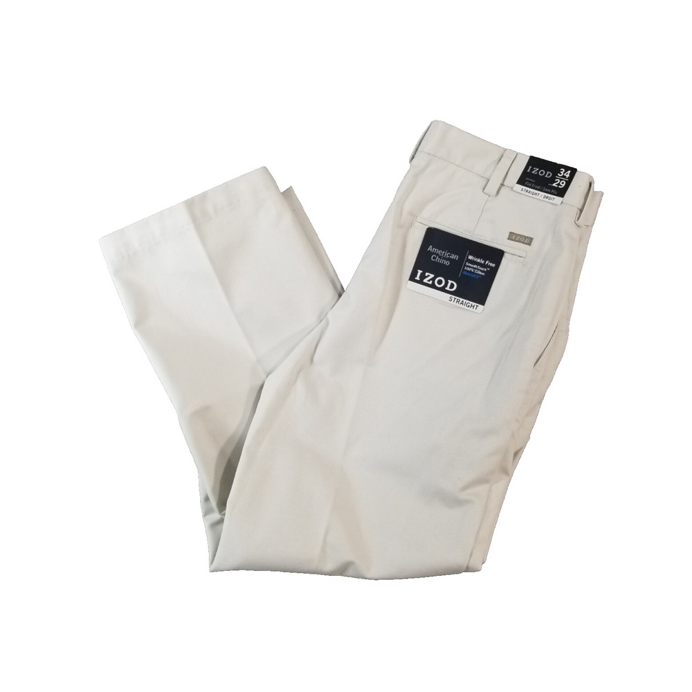 IZOD Chino Pants Men 34x29 Beige American Chino Straight Flat Front Cotton